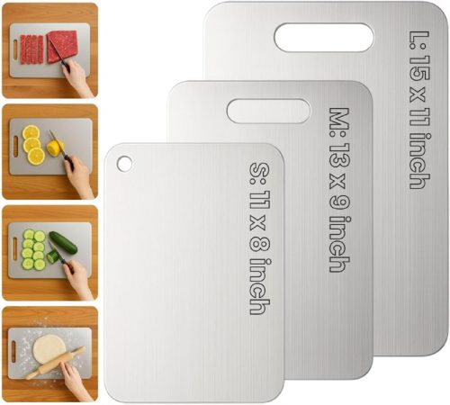 רק 50.9$/167 ש״ח מחיר סופי כולל הכל עד דלת הבית לסט קרשי החיתוך הטיטניום מבית YoYoulee – שלישיית קרשים דו־צדדיים 100% טיטניום היגייניים ועמידים במיוחד לשימוש יומיומי!!