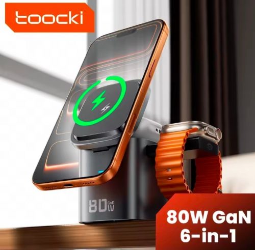 רק 21.6$/72 ש״ח לתחנת טעינה חכמה 6-ב-1 מבית Toocki עם טעינה אלחוטית, כבל נשלף, תמיכה ב־PD 65W וטעינה מהירה למגוון מכשירים – במחיר נדיר!!