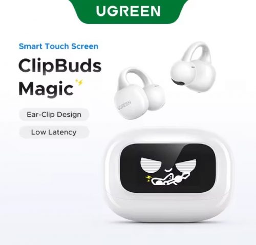 רק 22.4$/73 ש״ח לאוזניות אלחוטיות UGREEN ClipBuds Magic עם מסך מגע צבעוני חכם, סינון רעשים אקטיבי 52dB, Bluetooth 5.4 וסוללה עד 30 שעות!!
