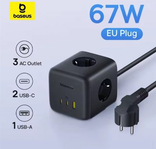 רק 28.9$/94 ש״ח לעמדת טעינה Baseus 67W GaN עם שקעי חשמל וטעינה מהירה – קומפקטית, חזקה ומעוצבת!!