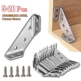 רק 2.3$/7 ש״ח לסט של זוויות נירוסטה עבות 90° לחיבור מדויק של מדפים ורהיטים – כולל ברגים תואמים!!