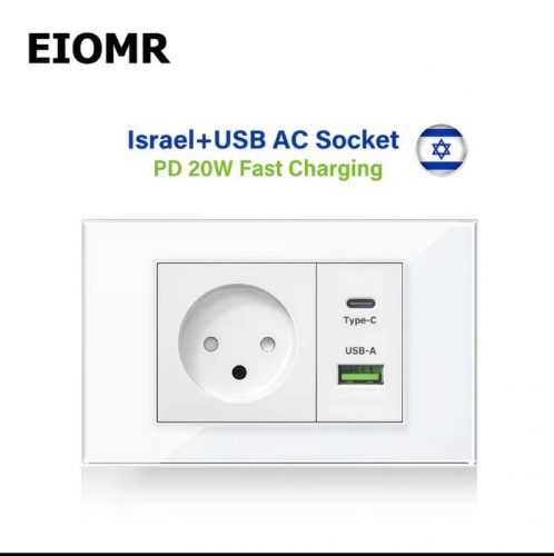 לחטוף!! רק 8.8$\32 ש״ח לשקע קיר זכוכית לבנה מחוסמת שני USB כולל Type C מהיר!!