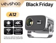 רק 66.7$/218 ש״ח למקרן החכם VEVSHAO A12 עם אנדרואיד 13, בהירות עוצמתית, חיבור WiFi 6, פוקוס ויישור אוטומטי ותמיכה ב־4K!!