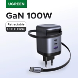 רק 28.6$/93 ש״ח למטען החכם UGREEN GaN Infinity בהספק ‎100W‎ עם כבל USB-C נשלף מובנה וטעינה סימולטנית ל־4 מכשירים!!