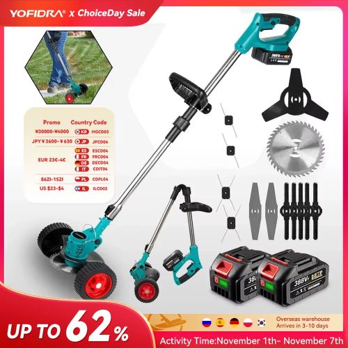 רק 35.6$/115 ש״ח למכסחת דשא חשמלית מתקפלת מבית YOFIDRA – תואמת סוללות מקיטה, קלה לתפעול, עם אפשרות לגלגלים או ללא!!