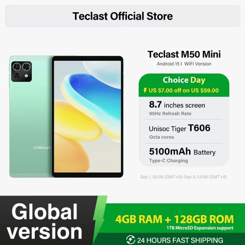 רק 56.6$/184 ש״ח לטאבלט הקומפקטי Teclast M50 Mini עם מסך ‎8.7‎ אינץ’ ‎90Hz‎, זיכרון ‎128GB‎ ומערכת ‎Android 15‎!!