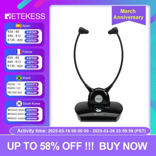 רק 60$\219 ש״ח עם הקופון AFAS8 לאוזניות אלחוטיות לטלוויזיה, מותאמות במיוחד למבוגרים ולבעלי קשיי שמיעה – Retekess TA008!!