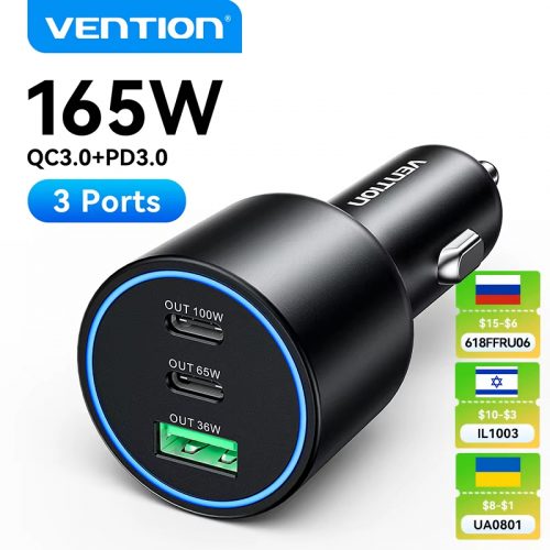 לחטוף!! רק 8$\26 ש״ח עם הקופון IL1003 למטען מצת לרכב מפלצתי משובח Vention 100W!! רק 10$ לגרסת ה 165W!!