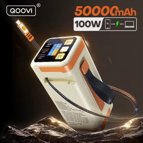 רק 40$/130 ש״ח לתחנת כוח ניידת Qoovi – סוללה עוצמתית 50,000mAh, טעינה מהירה 100W, כבל מובנה ותצוגה דיגיטלית!!