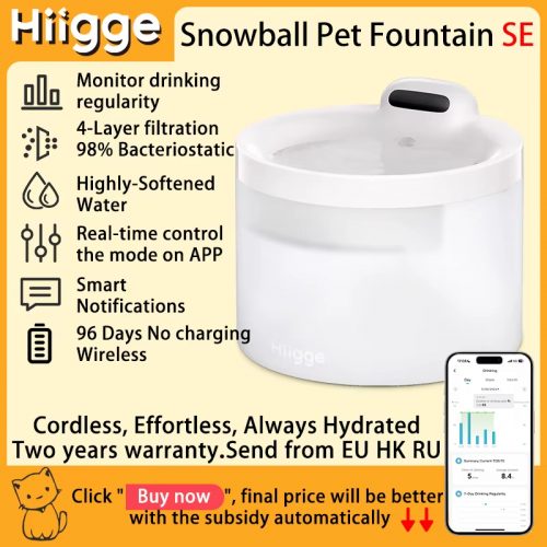 רק 29.5$/94 ש״ח למזרקת המים האוטומטית לחיות Hiigge Cat Water Fountain SE מבית 70mai עם בקרה חכמה וטעינה אלחוטית!!