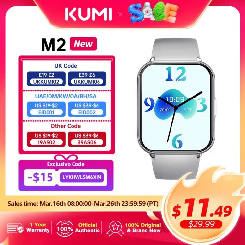 לחטוף!! רק 11.6$\42 ש״ח עם הקופון LYKHWLSM6XIN לשעון החכם החדש KUMI M2!!