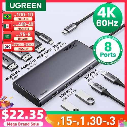 רק 21.3$\79 ש״ח עם הקופון BTSIL1 למפצל 8 ב 1 מתקדם ואמין מבית UGREEN המעולים!!