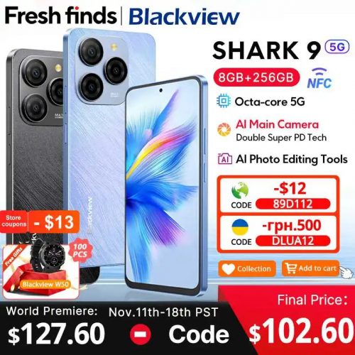 רק 113$\420 ש״ח עם הקופון 12AED11 לסמרטפון המשתלם החדש מבית בלאקויו Blackview SHARK 9 במבצע השקה!!