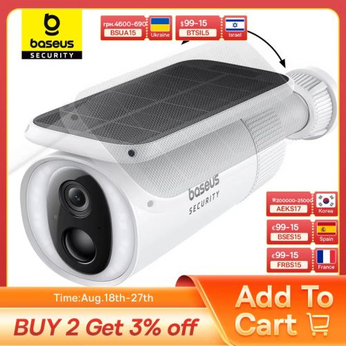 רק 69$/223 ש״ח למצלמת האבטחה הסולארית Baseus Security S1 עם איכות 2K, טעינה מהשמש וראיית לילה צבעונית!!