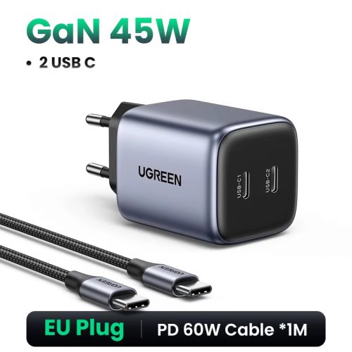 רק 21.3$\76 ש״ח עם הקופון BKPLMR למטען קיר טעינה מהירה UGREEN GaN 45W + כבל איכותי תואם 60W!!