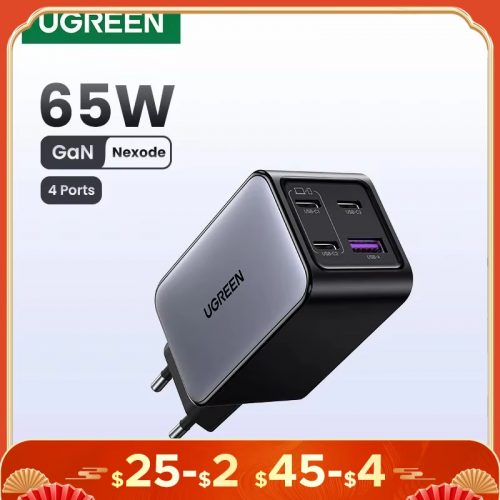 רק 20.9$\75 ש״ח עם הקופון AEAFF03 למטען קיר חדש פרימיום 4 יציאות Ugreen 65W!!
