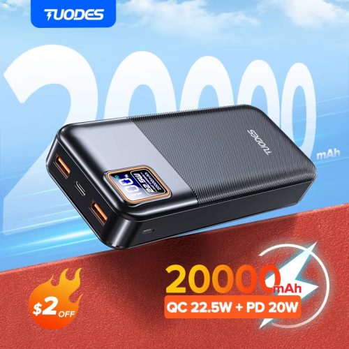 רק 15.9$/54 ש"ח למטען הנייד העוצמתי Tuodes בנפח 20,000mAh – טעינה מהירה במיוחד בעוצמה של 22.5W PD לכל סמארטפון!!