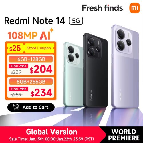 רק 204$\730 ש״ח עם הקופון NCSN25 ל Xiaomi Redmi Note 14 5G החדש במבצע השקה!!