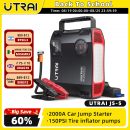 רק 86.7$/268 ש״ח למכשיר 4-ב-1 UTRAI JS-5 עם בוסטר התנעה 2000A, קומפרסור 150PSI, סוללת 16000mAh, פנס חזק ומסך דיגיטלי כפול למצבי חירום ברכב!!