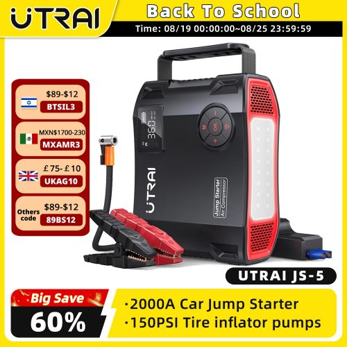 רק 74.9$/246 ש״ח למכשיר חכם 4 ב־1 UTRAI JS-5 עם בוסטר 2000A, קומפרסור, פנס וסוללת גיבוי – הכול בגוף אחד!!