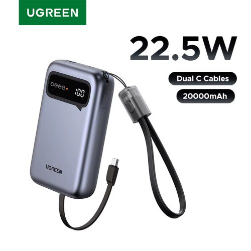 רק 23$/75 ש״ח למטען נייד עוצמתי מבית UGREEN בקיבולת 20,000mAh עם טעינה מהירה 22.5W, שני כבלים מובנים, תצוגה דיגיטלית וטעינה לשלושה מכשירים בו זמנית!!