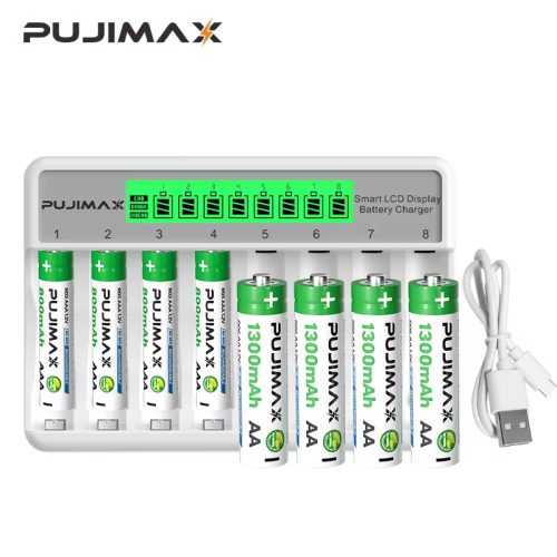 רק 7.4$/23 ש״ח למטען חכם PUJIMAX ל־8 סוללות AA/AAA עם מסך LCD, טעינה חכמה לפי כל סוללה בנפרד, והגנה מחימום וטעינת יתר!!