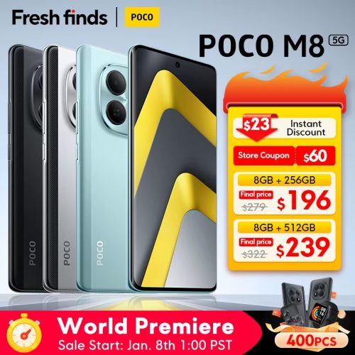 רק 203$/645 ש״ח לסמארטפון POCO M8 5G – עם מסך 120Hz, מצלמה 50MP, מעבד Snapdragon 6 Gen 3, טעינה מהירה ועמידות IP68!!