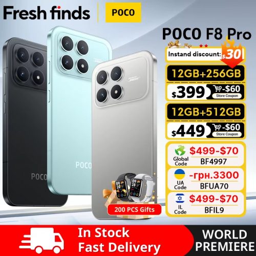 רק 421$/1385 ש״ח ל־POCO F8 Pro – סמארטפון עוצמתי עם מסך AMOLED בהיר, מעבד Snapdragon 8 Elite, סוללה 6210mAh וטעינה סופר מהירה במבצע השקה!!