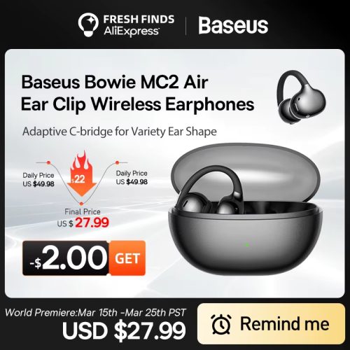 רק 24.1$/74 ש״ח לאוזניות קליפס אלחוטיות Baseus Bowie MC2 Air עם עיצוב פתוח נוח במיוחד שמתאים לספורט ועבודה ושומר על מודעות לסביבה בזמן שימוש!!