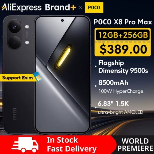 רק 374$/1159 ש״ח לסמארטפון POCO X8 Pro Max עם סוללה עצומה 8500mAh ומסך AMOLED חלק במיוחד שמספק ביצועים חזקים ושימוש ארוך בלי טעינה!!