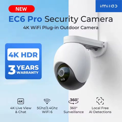 רק 56.1$/174 ש"ח למצלמת אבטחה חיצונית IMILAB EC6 Pro 4K עם כיסוי 360°, ראיית לילה צבעונית ומעקב חכם AI מתקדם!!