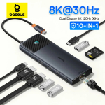 רק 15.5$/48 ש״ח למפצל USB-C חכם Baseus 10-in-1 עם 2 יציאות HDMI, טעינת 100W וחיבורי רשת וכרטיסים לשדרוג מלא של כל מחשב נייד!!