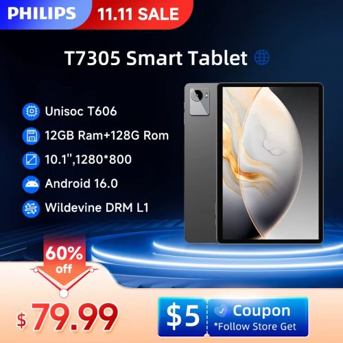 רק 62$/199 ש״ח לטאבלט האיכותי מבית Philips דגם T7305 עם מסך ‎10.1‎ אינץ׳, זיכרון ‎12GB‎ (כולל ‎8GB‎ וירטואלי) ואחסון!!