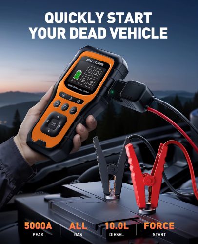 רק 59.4$/189 ש״ח לבוסטר ההנעה הכי מתקדם של BUTURE עם זרם של 5000A, סוללת גיבוי ענקית, דיאגנוסטיקה מלאה לרכב (OBD2), פנס חירום רב מצבים ובדיקת מצבר – כלי חובה בכל תא מטען!!