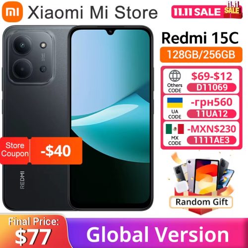 רק 92.6$/300 ש״ח ל־Xiaomi Redmi 15C הגלובלי עם מסך 120Hz, מצלמת 50MP, סוללת 6000mAh וטעינה מהירה 33W!!