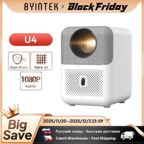 רק 73.9$/241 ש״ח למקרן החכם BYINTEK U4 עם תמיכה ב־4K, WiFi, פוקוס אוטומטי וקיסטון – מתחת לרף המס!!