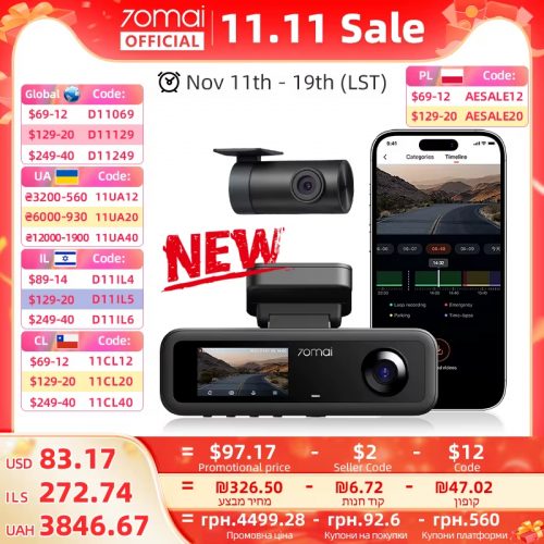 רק 66.8$/215 ש״ח למצלמת הרכב החדשה 70mai T800E 4K עם שלושה ערוצים, GPS מובנה, Super Capacitor עמיד לחום וכרטיס זיכרון 64GB במתנה!!