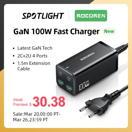 רק 29$\90 ש"ח עם הקופון IFP3K8I למטען העוצמתי היכול להטעין גם לפטופים Rocoren Gan 100w עם 4 פורטים!!